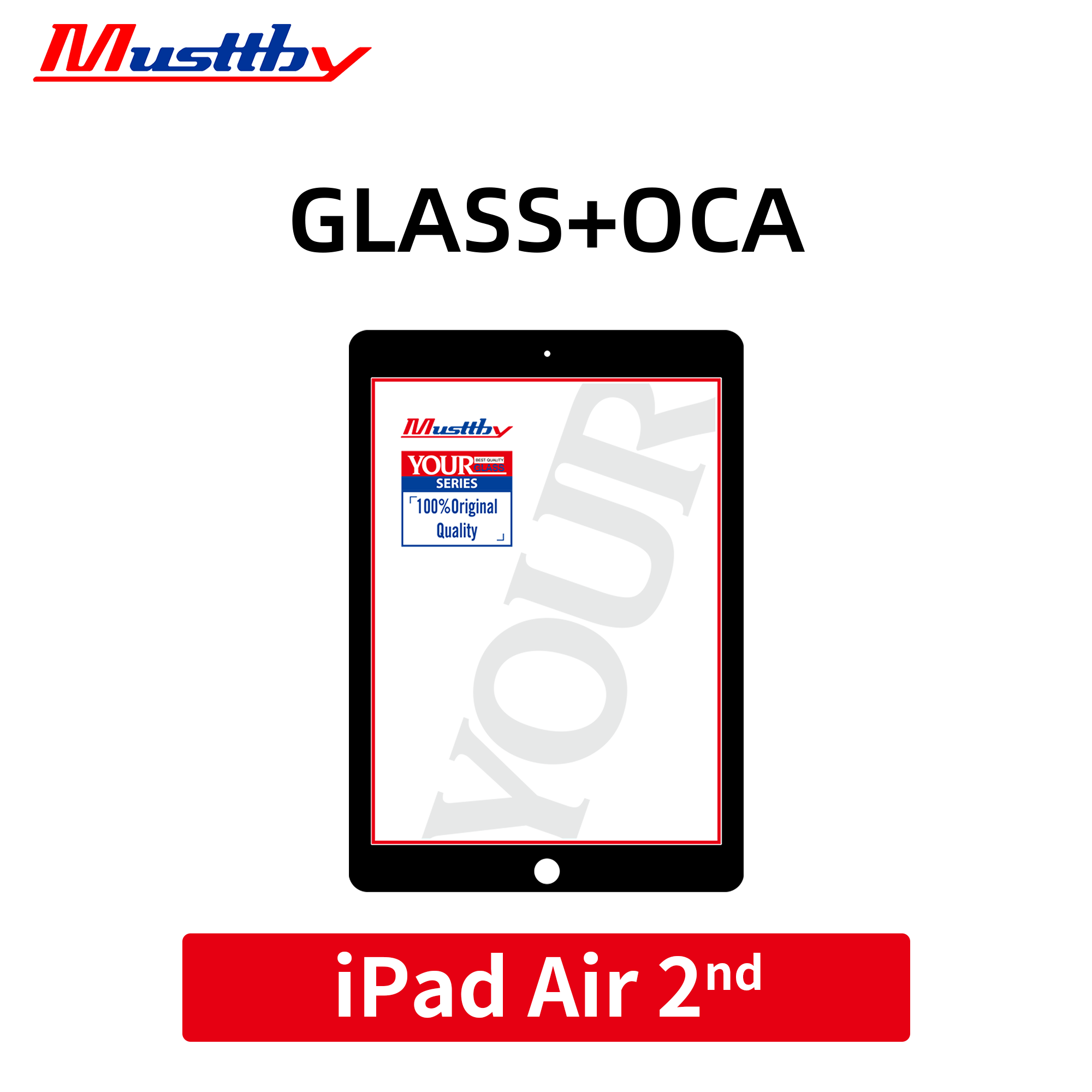 Стекло для переклейки iPad Air 2 (2014) A1566/A1567 Black + OCA Musttby YourGlass Original